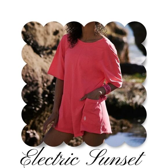 NWOT FREE PEOPLE Hot Shot Tee Romper - Electric Sunset - Picture 6 of 11